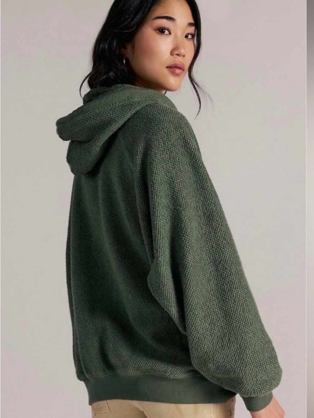 NWT Free People Looped In Hoodie in Olive Green - Picture 2 of 3